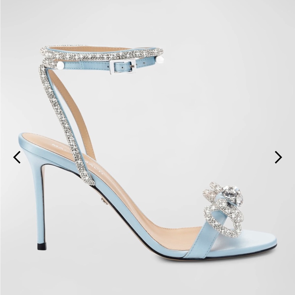 Mach & Mach Blue Crystal-Embellished Double Bow Satin Stiletto Sandals